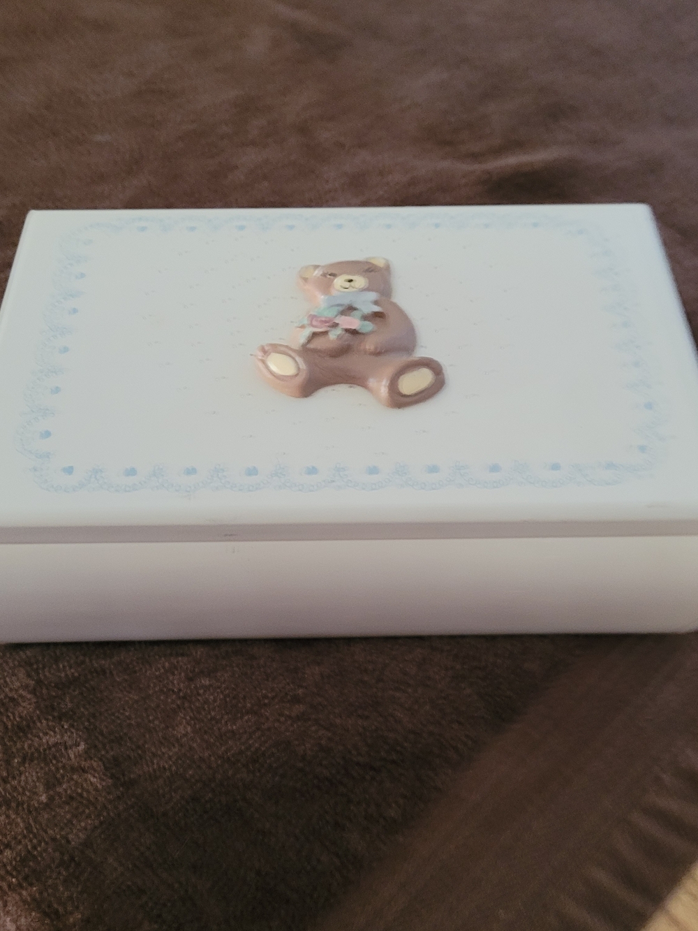 White Teddy Bear Music Box for Kids